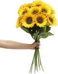 Laelfe Artificial Sunflower Flowers Long Stem Silk Fake Large Sunflowers Decoration for Outdoor Home Wedding Baby Shower Birthday Party Single Bulk Yellow Fall Decor 6PCS (Dark Center)