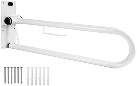 PEPE - Toilet Grab Bar (x1 unit, 29.5"), Handicap Grab Bar, Toilet Grab Bar Flip Up, Toilet Support Bar for Seniors, Toilet Hand Rail Wall Mounted, Bathroom Handrail, White Support Rail