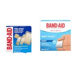 Band-Aid Comfort-Flex Assorted Strips Bandage Family Pack, tan, 80 Count & Water Resistant Wet Flex Adhesive Bandages, Assorted Sizes Value Pack, 60 Bandages