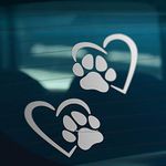 HastingsDesigner 2x DOG PAW PRINT HEART Pet Puppy Car,Van, Window, Bumper Vinyl Decal Stickers (Silver)