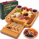 Bamboo Charcuterie Boards Gift Set - Meat and Cheese Tray with Utensils, Fruit Tray, and 2 Sauce Bowls Included - Bamboo Cheese Platter - House Warming Gifts New Home Couples & Family, Wedding Gifts