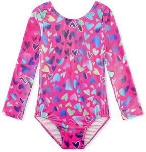 Long Sleeve Leotards for Girls Gymnastics Size 5-6 6-7 Years 5t Neon Hot Pink Colorful Hearts Sparkly Dance Clothing Clothes Tumbling Outfits