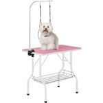Yaheetech 36'' Adjustable Dog Grooming Table For Dogs/Cats w/Basket/Noose Tools Storage Rack Stainless Steel Arm Frame, Pink