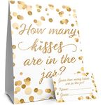 How Many Kisses in The Jar Game - White and Gold (Sign with Cards)