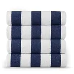 LANE LINEN 100% Cotton Beach Towel, Pack of 4 Beach Towels Set, Cabana Stripe Pool Towels, Oversized Beach Towels for Adults (30" x 60”), Highly Absorbent, Large Beach Towels, Quick Dry Towel - Blue
