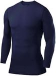 PowerLayer Boys' Compression Base Layer Top Long Sleeve Under Shirt - Crew Neck - Navy, 12-14 Years