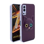 Pikkme Iqoo Z3 5G Back Cover for Girls | Cute Cat Leather Finish | Soft TPU | Case for Iqoo Z3 5G (Purple)