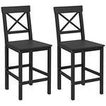 HOMCOM Bar Stools Set of 2, Farmhouse Counter Height Barstools, Solid Wood Bar Chairs with Cross Back and Footrest for Kitchen, Black