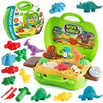 dinosaur color dough sets toys, 37 pieces dino theme color dough tools accessories with volcano and fossils for boys and girls