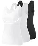 ROSYLINE Cotton Tank Tops with Shelf Bra Undershirts for Women Stretch Tanks Wide Strap Black/White/White M