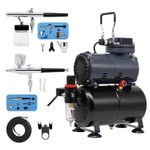 Airbrush Paint Kit AS186 Air Compressor with Tank 2 x Double Action Airbrushes and Hose High Pressure Low Noise for Hobbies Crafts Nail Art Tattoos Cake Decorating