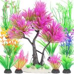 Borlech Aquarium Plants Decorations, Fish Tank Artificial Plastic Tree Plant Decoration Set (Pink)