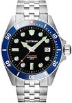 Cestrian Dive Series Automatic Black Dial Blue Ceramic Bezel Steel Bracelet 300M Water Resistant Mens Watch