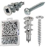 Ansoon Zinc Self Drilling Drywall Hollow-Wall Anchors with Screws Kit, 100 Heavy Duty Metal Wall Anchors and 100#8 x 1-1/4'' Screws - 200 Pieces All Together