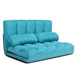 S AFSTAR Safstar Floor Folding Couch and Futon Sofa, 6-Position Fabric Sleeper Sofa Bed with 2 Pillows and Sponge Filling, Adjustable Lazy Sofa for Living Room and Bedroom (Blue)