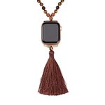 BOKIIWAY Handmade Beaded Boho Watch Mala Necklace Compatible with Apple Watch 38mm/40mm/41mm/42mm/44mm/45mm for Iwatch Series8/ 7/6/5/4/3/2/1/SE for Women (49mm, Tiger Eye)