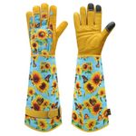 DLY Gardening Gloves for Women, Rose Gloves Gardening Thorn Proof, Long Garden Gloves for Women, Breathable Cowhide Leather Gauntlet (Medium, Blue)