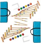 HEY! PLAY! Croquet Set – 2-Pack Wood Outdoor Sports Set with Carrying Case - Fun Vintage Backyard Games for Kids and Adults - Up to 12 Players