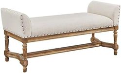 Ball & Cast Mid-Century Upholstered Bench Vintage Flared Arms Bench Ottoman Farmhouse Bedroom Seating, Linen