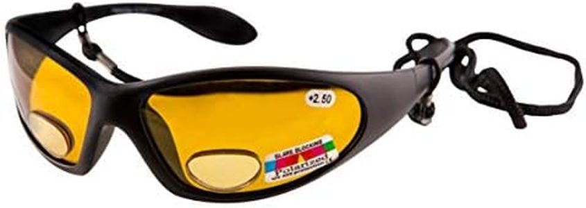 Remaldi polarised fishing glasses UV400 Bifocal wrap around Strength +2.50 Angling Eyes - Black Frame Amber Lens Category 2