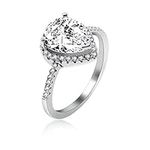 Uloveido 925 Sterling Silver Heart Halo Promise Ring Pear Cut Created Diamond Birth-Stone Friendship Ring for Mom Size S JZ116-White-9