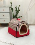 M&F ECOM Medium Size Dog/Cat/Pet House, Foldable & Portable, 2 Way usable Cosy & Comfortable Pet House,Washable,Safe & Hygienic House for All Pets.Soft Pillow Mat Extra.(M,RED Strips)