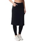 HOKOYI Women's Modest Long Skirt with Attached Leggings Pockets Midi Cover Up Workout Skirted Capris, Black, Medium