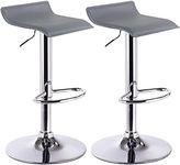 Lennox Furniture 360-Degree Set of 2 Swivel and Height Adjustable Grey Bounded Leather Bar Stool Chair, with Low Backrest & Stable Footrest