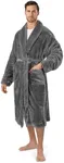 PAVILIA Mens Soft Robe, Plush Fluffy Fleece Bathrobe for Men, Long Sherpa Spa Robe with Shawl Collar (Grey,S/M)