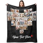 Custom Blanket with Picture, Personalized Soft Fleece Throw Blanket with Photos Text for Anniversary Birthday, Customized Photo Collage Blankets Unique Gifts for Women Men Boys Girls Teens Dad Family