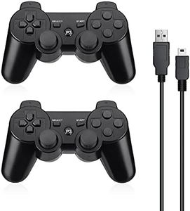 Powerextra Wireless Controller Compatible with PS-3, 2 Pack High Performance Gaming Controller with Upgraded Joystick for Play-Station 3 (Black)