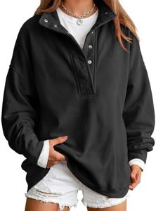 Trendy Queen Women's Oversized Sweatshirts - Lightweight Sweaters Snap Button Henley Neck Cozy Pullover Casual Tops For 2026 Fall & Winter Black XL