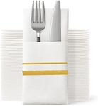 SUZZYVINE Disposable Golden Dinner Napkins with Built-in Flatware Pocket,Cloth Like Lunch Napkins For Wedding Party Linen Feel, 50 PCS 16" x 16"