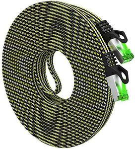 GearIT Cat 7 Ethernet Cable (25ft, 1-Pack) High Speed Nylon Braided Flat Internet Computer Patch Cord - Compatible Cat7/Cat6/Cat5e RJ45 LAN Router, Modem, Switch, Gaming - 25 feet