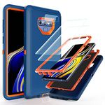 YmhxcY 3-in-1 Heavy-Duty Protection Case for Galaxy Note 9 6.4 inch,with [ Flexible TPU Film and Camera Lens Film] 2 Pack Shockproof, Drop Proof, Ultra-Rugged, Protective Case-Blue and Orange