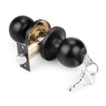 Probrico Black Door Lock with Key, External Internal Door Knob with Key, Front Door Knob with Lock and Key, 1 Pack