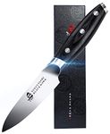 TUO Paring Knife - 3.5 inch Peeling Knife - Fruit and Vegetable Knife Ultra Sharp Kitchen Knife - German HC Steel - Full Tang Pakkawood Handle - Black Hawk Series with Gift Box