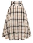 IDEALSANXUN Plaid Skirt for Womens High Waist Aline Pleated Midi Skirts, Beige, Medium