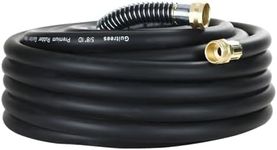 Guitrees 25FT 5/8 Heavy-Duty Rubber Garden Hose - 200psi Working, 1000psi Burst - Hot/Cold Water - Five-Layered Braiding for Durability - Versatile for Gardening, Agriculture, Construction(Black)