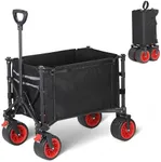 TROPOW 220LBS Collapsible Wagon with Wheels, Foldable Shopping Cart with Adjustable Handle, All Terrain Wagon with Zipper for Shopping, Garden, Beach, Black