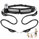 ETACCU Hands Free Dog Lead for 2 Dogs with Heavy-Duty Traffic Handle, Bungees Dual Dog Leads, Adjustable Waist Belt with Pouch, Reflective Stitches for Running Walking & Jogging (Black)