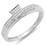 0.10 Carat (ctw) Sterling Silver Round Diamond Ladies Square Frame Micro Pave Promise Ring 1/10 CT (Size 7)