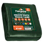 Tarpco Safety Heavy Duty 7 Mil Tarp Cover, Waterproof, UV Resistant, Rip and Tear Proof, Poly Tarpaulin with Reinforced Edges for Roof, Camping, Patio, Pool Cover, Boat (Green/Black 6′ X 8′)