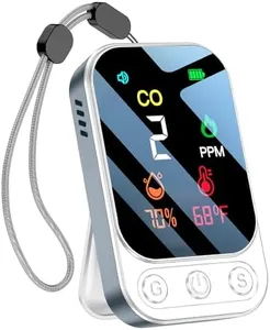 HAKINAKU Portable Carbon Monoxide Detectors [3-in-1] Mini Size CO Monitor with Kickstand & Lanyard 85 dB Alarm [CO Temperature Humidity Sensor] for Indoor Outdoor Camping Travel RV Hotel (Grey)