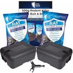 Rodent Killer Block Bait & Box Kit - Includes 500g bait (50 Blocks) and 2 Heavy Duty Rat Bait Boxes, Pet Safe Rat Bait for Outdoor Use, Effective and Reusable Rat Trap Solution