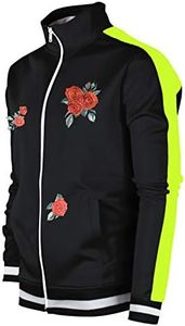 SCREENSHOT-Track Jacket Mens Urban Hip Hop Premium Track Jacket - Slim Fit Side Taping Sportswear Urbanwear Streetwear Top, F11853-bk/Neon, X-Large