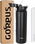 GOPPUS 1L/32oz Stainless Water Bottle with Straw Double Wall Insulated Bottles Reusable Vacuum Thermal Flask Leakproof Drinks Bottle Sports Bottle Cold Gym Bottle Men Women Steel Bottle Metal Bottle