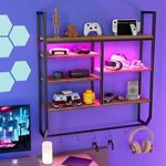 Joyvilla Gaming Floating Shelves with Lights, Led Shelves with Adjustable Shelf, Wall Display Shelves for Gaming Room Decor, Kitchen,Bathroom, Office, Floating Bar Shelves, Brown