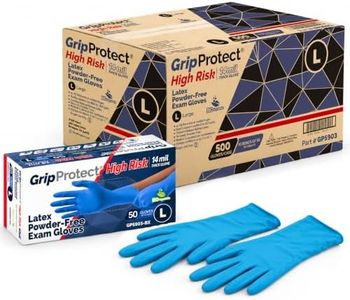 GripProtect High Risk 14 Mil Latex Exam Gloves | Powder-Free Disposable Gloves | Medical, Law Enforcement, EMS, First Responder (Large 500)