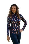 Equestrian Sun Shirt for Women -Ladies Long Sleeve Horseback Riding Base Layer Shirt - English and Dressage Horse Riders Gift, Navy Leopard, Medium